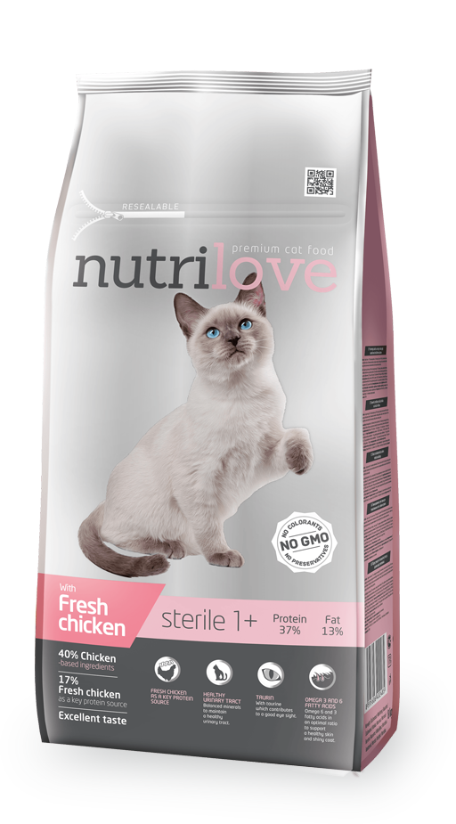 Nutrilove Adult Cat Sterilised Chicken - Dry 7+1,4kg